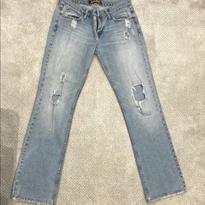 Guess Blue Straight Leg Jeans with Distressed Details